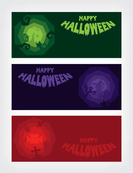 Heureux Ensemble Bannière Silhouette Octogone Halloween Salutation Soirée Rugueuse Illustration — Image vectorielle