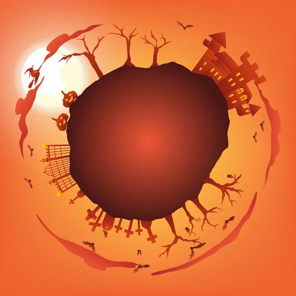 Happy Halloween Cirkel Tonad Bakgrund Orange Natt Part Hälsning Vektorillustration — Stock vektor