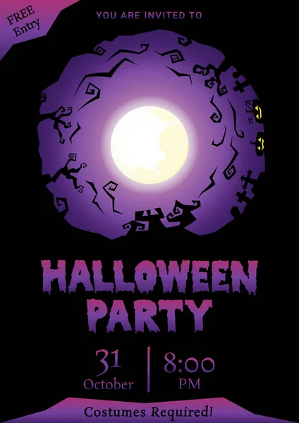 Glücklich Halloween Kreis Silhouette Hintergrund Lila Nacht Party Gruß Vektorillustration — Stockvektor