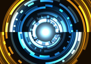 turuncu mavi soyut daire arka plan, dijital örtüşme katmanı hattı, basit teknoloji tasarım şablonu, vektör illüstrasyon