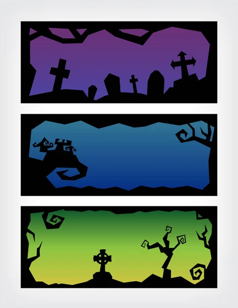 Feliz Conjunto Pancartas Halloween Saludo Fiesta Noche Ilustración Vectorial — Vector de stock