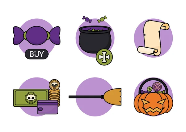 Online Shopping Halloween Konzept Kaufprozessset Commerce Zahlungs Infografik Vektorillustration — Stockvektor