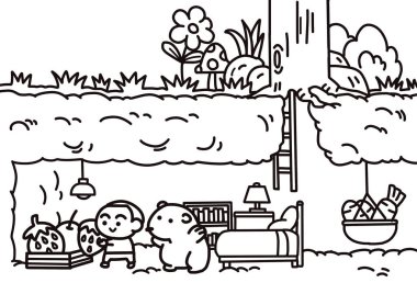 Köstebek evinde oynayan bir çocuk.