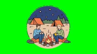 Kamp ateşi sahnesinde birkaç açık hava animasyon boyut değişimi döngüsü seyahat kampı tasarımı için