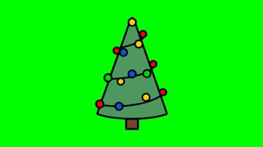 Farklı renklerde sicim ışıkları olan Noel ağacının düz vektör çizimi, kış mevsimi için basit şenlik tasarımı