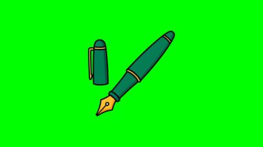 Altın uçlu, çıkarılabilir şapkalı, yazarlar ve eğitim için zarif kırtasiye simgesine sahip vintage dolmakalem düz tasarım vektörü