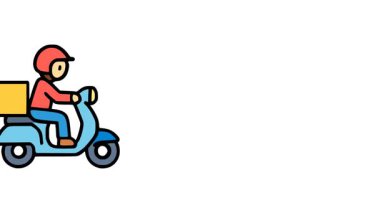 Sarı kutu, ulaşım ve nakliye için lojistik tasarımı olan mavi motorlu hızlı kuryenin vektör çizimi