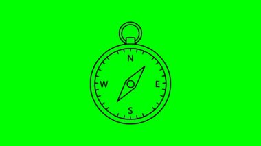 Yuvarlak pusula navigasyon aracının düz çizimi, iğne ve yönlerle basit vektör tasarımı, yeşil arkaplan biçimi