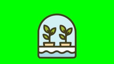 Karikatür vektörü hidrofonik tarım kubbenin altındaki saksılarda genç filizleri gösteriyor sürdürülebilir büyüme için su çözeltisi olan sera.