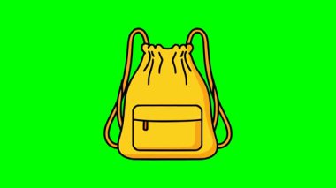 Fitness aksesuarları ve spor malzemeleri için çizgi film stili sarı çizgili sırt çantası resmi