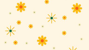 Dekoratif çiçek arka planında değişik taç şekilleri ve renkler, eğlenceli ve klasik bir bahar atmosferi yayıyor.