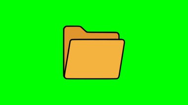 Belge klasörü illüstrasyonu, turuncu ofis dosya depolaması kalın hatlı, yeşil arka planda düz minimal tasarım