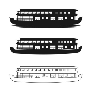 Houseboat Silhouette Clipart, Kerala yüzen ev SVG, Houseboat turları Kerala, Houseboat Vector Illustration Siyah ve beyaz arka plan