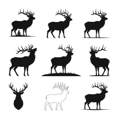 Geyik Geyiği Silueti, Kızıl Geyik Silueti, Geyik Geyik Avlama Silueti Kesme Dosyası, Geyik Boynuzluları Avlama Vahşi Yaşam, Geyik Silueti Klibi Beyaz Arkaplanda,