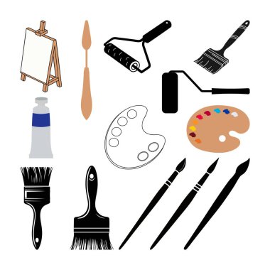 Resim Tedarikçileri Resim, Boyama araçları için Easels Palet Fırçaları Çizgi film renkli vektör kümesi