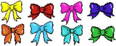 piksel sanatı oyun ve yaratıcı projeler için dijital dekoratif elementlerin renkli vektör kümesini selamlıyor