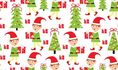 Mutlu noeller elf çocuğu kış tatili mutlu kutlamalar dekoratif ambalaj kağıdı hediye kutuları