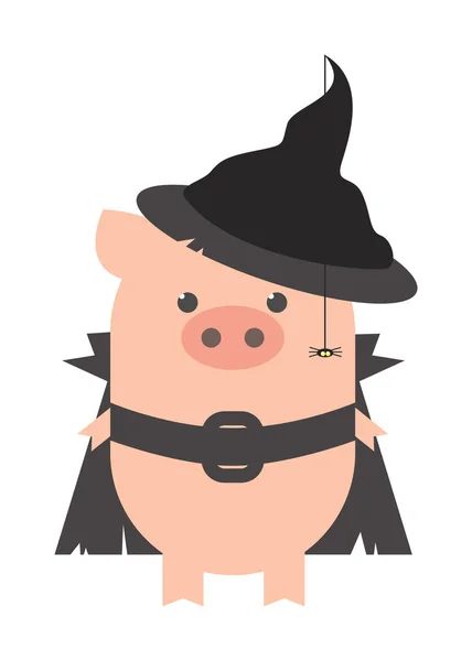 Sorcière Porcine Halloween Fête Costumée Cochon Costume Sorcière Caricature Vecteur — Image vectorielle