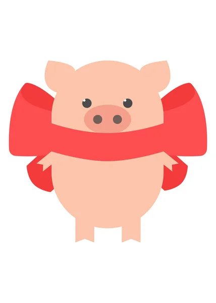 Świnia Czerwoną Kokardą Słodki Świnia Kreskówka Wektor — Wektor stockowy