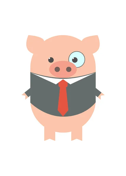 Świnia Biznesmena Świnia Garniturze Krawat Kreskówka Wektor — Wektor stockowy
