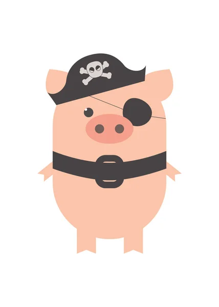 Cochon Costume Pirate Pirate Porc Avec Chapeau Pirate Caricature Vecteur — Image vectorielle