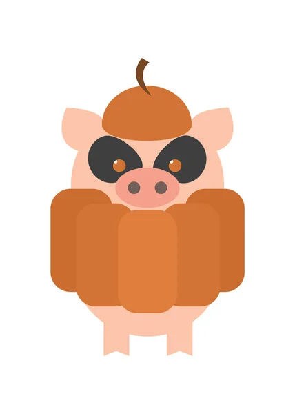 Cochons Pour Halloween Costumes Citrouille Vecteur Bande Dessinée — Image vectorielle