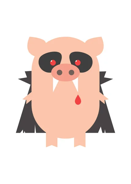 Drácula Porco Porco Disfarçado Drácula Halloween Desenhos Animados Vector — Vetor de Stock