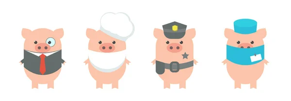 Schweine Sind Ein Beruf Schwein Uniform Ist Koch Polizist Geschäftsmann — Stockvektor