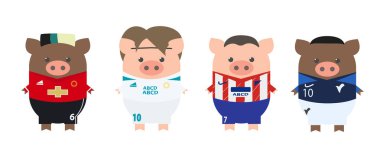Futbol, futbol yıldız. Pogba, Modric, Griezmann, Mbappe, atletizm Madrid, Manchester United, Real Madrid. Yıl domuz, çizgi film.