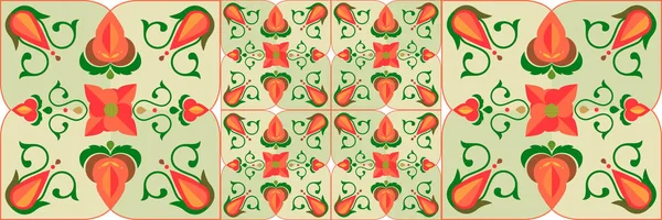 Conjunto Adornos Florales Textura Perfecta Azulejos Retro Estampados Colores Vector — Archivo Imágenes Vectoriales