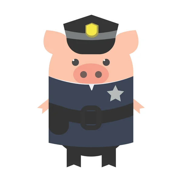 Policía Cerdo Con Uniforme Policía Profesión Cerdo Gracioso — Vector de stock