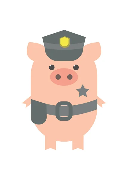 Świnia Jest Policjantem Świnia Mundurze Policjanta Kapelusz Odznakę Kreskówka Wektor — Wektor stockowy