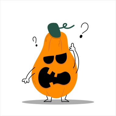 Kafası karışmış bir balkabağı ve kafası karışmış bir surat. Karmaşık ifadesi ve soru işaretleriyle komik balkabağı karakteri şüpheyi, merakı ya da yanlış anlaşılmayı sembolize ediyor..