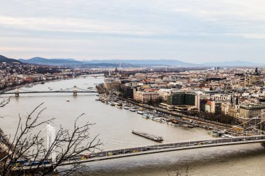 Budapeşte / Macaristan 19. Mart 2019 fotoğraf Elizabeth Köprüsü Tuna Nehri üzerinde