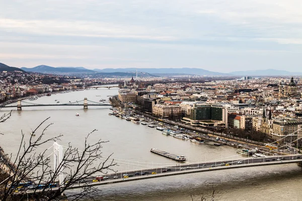 Budapeşte / Macaristan 19. Mart 2019 fotoğraf Elizabeth Köprüsü Tuna Nehri üzerinde