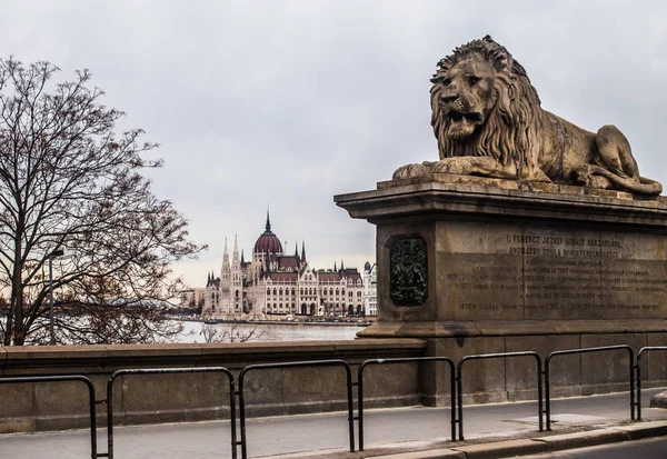 Budapest Hungary March 2019 Photo Secheni Bridge Danube River — Stock Photo, Image