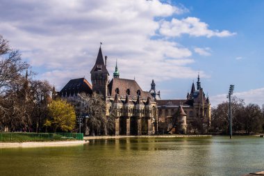 Budapeşte / Macaristan 19. Mart 2019 üzerinde fotoğraf Vajdahunyad castle 