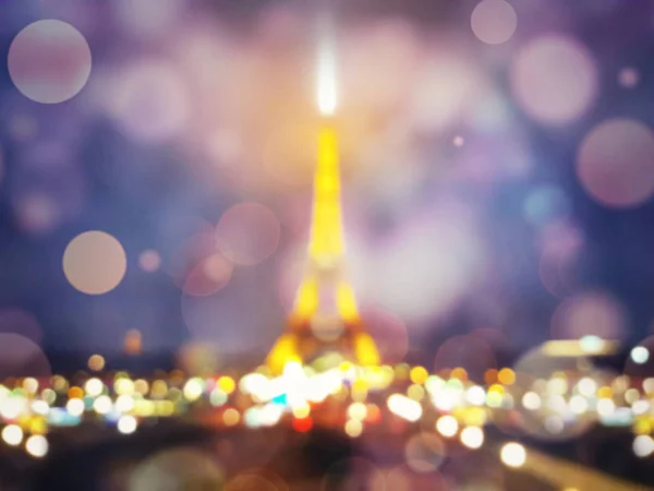Suddig Oskärpa Nattscen Och Eiffeltornet Siluett Lysande Paris Med Defocus — Stockfoto