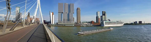 Stadsbilden Panorama från Erasmus-bron över Meuse floden i Rotte — Stockfoto