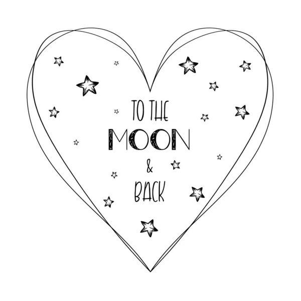 Romantic quote love you to the moon and back minimalistic sketch