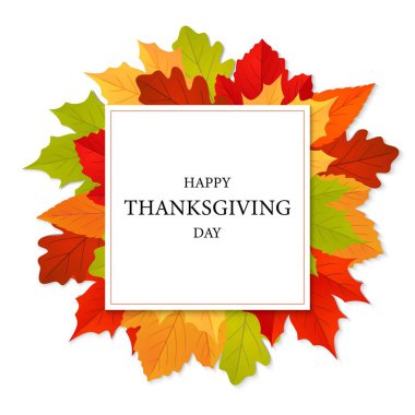 Mutlu Şükran Günleri Şükran Günü yazı tipografisi, yapraklı şablon. Vektör illüstrasyonu