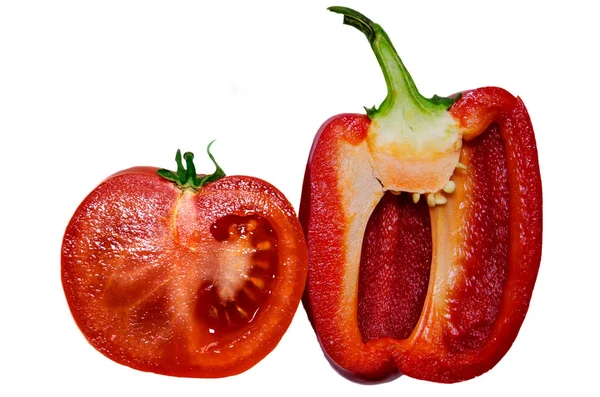 Paprika Und Tomatenscheiben Gemüse Auf Weißem Hintergrund — Stockfoto