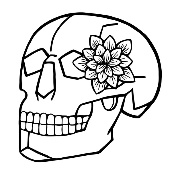 Calavera blanca negra e ilustración del stock de flores — Vector de stock