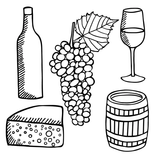 Conjunto de vectores: ilustración del vino y del caldo de vinificación — Archivo Imágenes Vectoriales