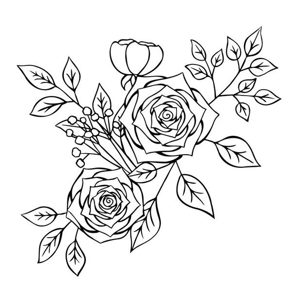 Decoratieve bloemen. Floral illustratie, blad en knoppen. Botanische samenstelling voor bruiloft of wenskaart. tak van bloemen - rozen van de abstractie, Romantisch, zakelijk — Stockvector