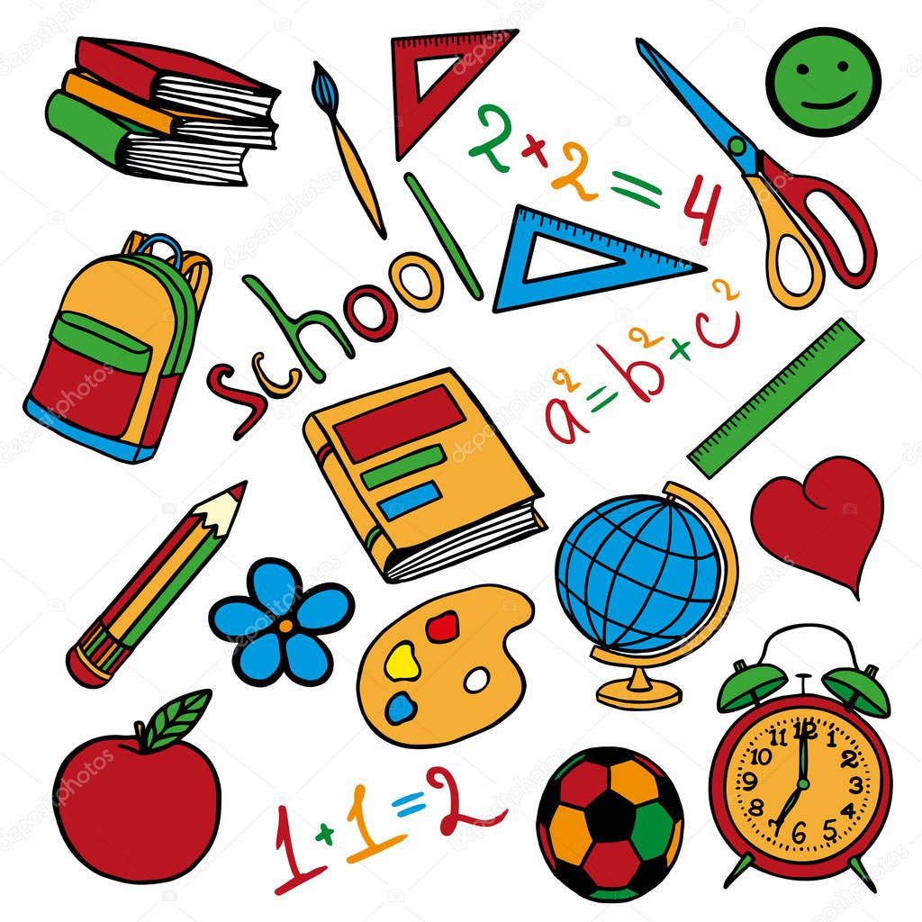 Hand drawn school supplies stock illustration