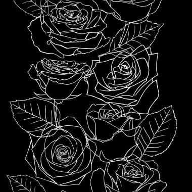Gül sorunsuz arka plan deseni el ile farklı çizilmiş. Siyah ve beyaz vektör çizim. Dağılım çizim