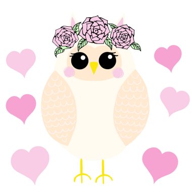 Baykuş çiçeklerle, şirin desen