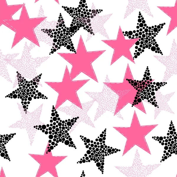 Seamless stars pattern. Vector background with pink stars. — Stock Vector