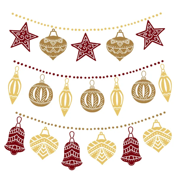 Guirnalda de Navidad, dibujo de boceto para su diseño, tarjeta de felicitación, iconos de Navidad — Vector de stock